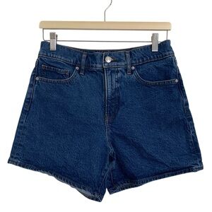 Express Dad Short High Rise Stretch Size 8 Dark Blue Wash 5 Pocket Denim